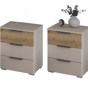 Nachttisch Paar beige Eiche 40 x 40 cm 3 Schubladen - rauch - SAJO
