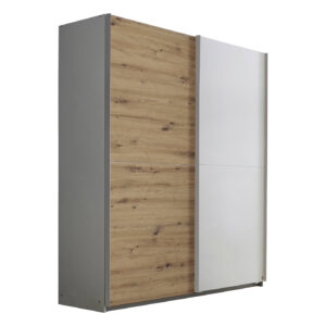Schwebetürenschrank Eiche weiß - 175 cm - rauch - SATURN