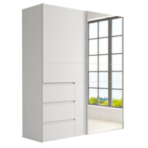 Schwebetürenschrank weiß mit Spiegel 170 cm 2-türig - WINN