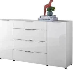 Sideboard 4 Schubladen - weiß - Glasfront - 180 cm - SANTORIN