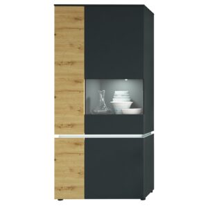 Vitrine mit Beleuchtung Artisan Eiche - grau B 90 x H 199 cm - LUCI