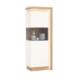 Vitrine mit Beleuchtung weiß Hochglanz - Eiche Breite 60 cm - LYON