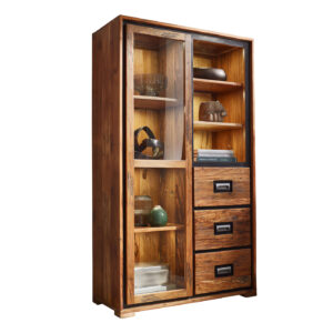 Vitrine mit Glastür Akazie Altholz massiv natur 100 cm - NARVIK