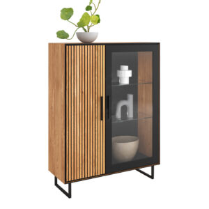 Vitrine mit Glastür Eiche teilmassiv geölt Breite 102 cm - BELLA