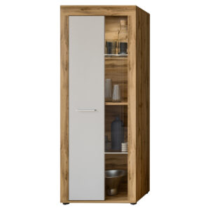 Vitrine mit Glastür weiß Wotan Eiche Breite 60 cm - JAM