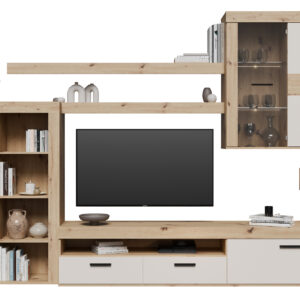 Wohnwand beige Artisan Eiche 300 cm LED-Beleuchtung - ZUMBA