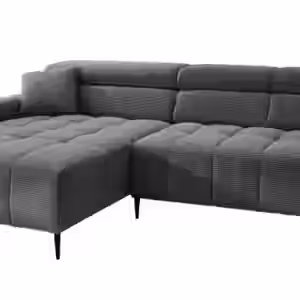 Ecksofa Cord grau elektrisch ausfahrbar 256 cm - OT links - SIMPLE